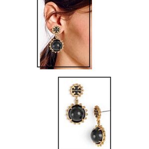 Tory Burch Winslow Black Cabochon Dangle Drop Earrings